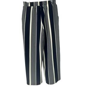 Skies Are Bllue Navy & Cream Veritical Striped Wide, Ankle Pants Sz Medium